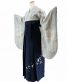 卒業式着物[くすみカラー]ブルーグレーストライプに藤色の牡丹No.810